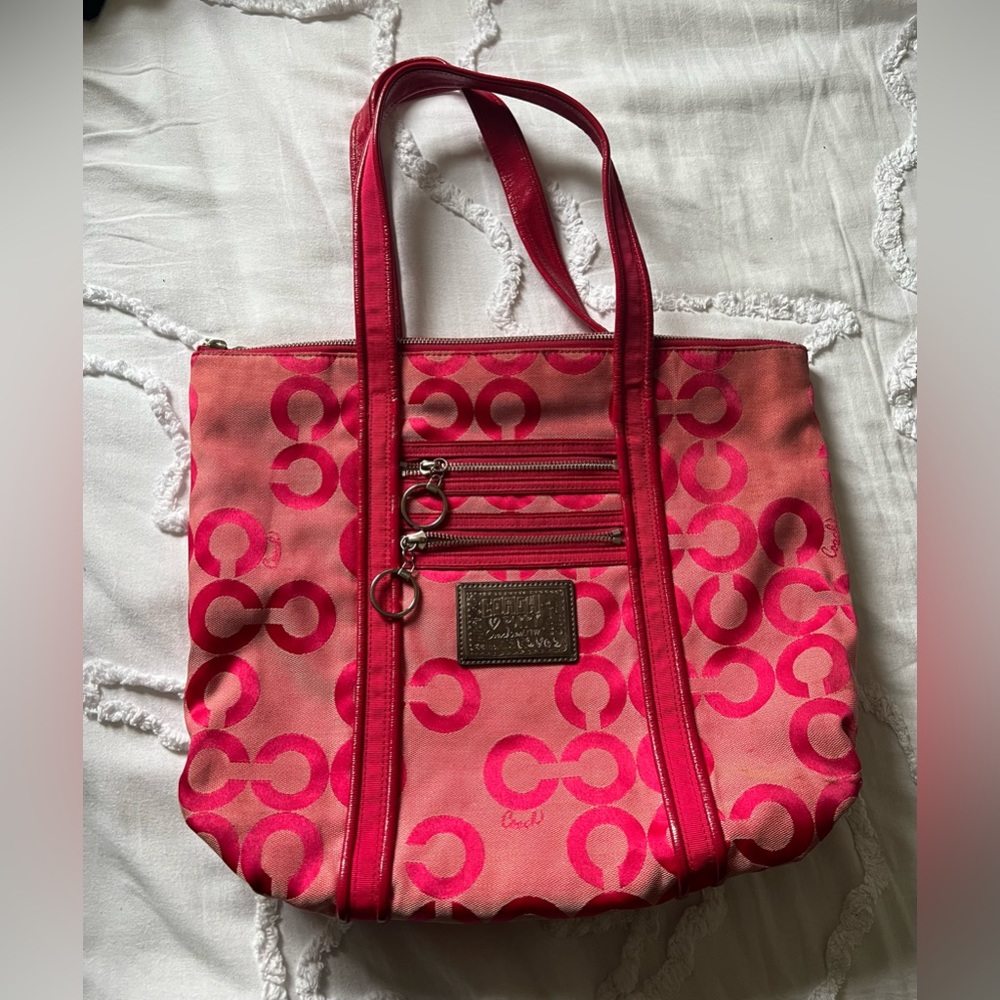 Vintage Authentic Pink Coach Poppy Collection Tote Bag